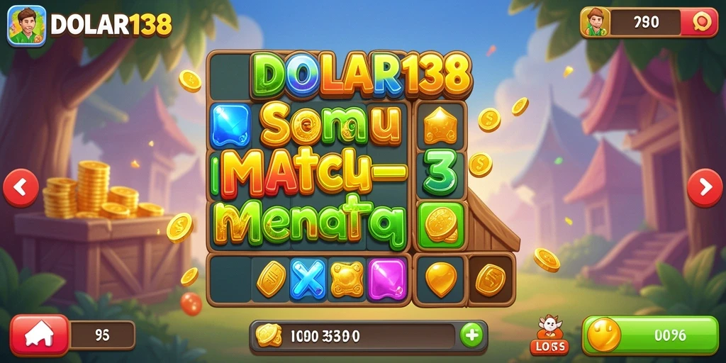 Tampilan gameplay <strong>DOLAR138</strong> dengan berbagai item Match-3 yang menantang.