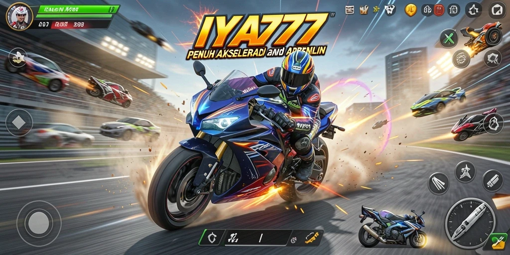 Screenshot gameplay IYA777 dengan aksi balapan yang mendebarkan.
