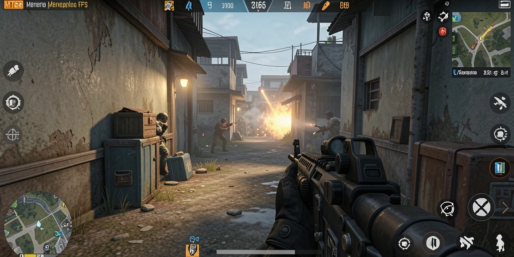Screenshot gameplay MT966 menampilkan aksi tembak menembak yang intens dan strategis.